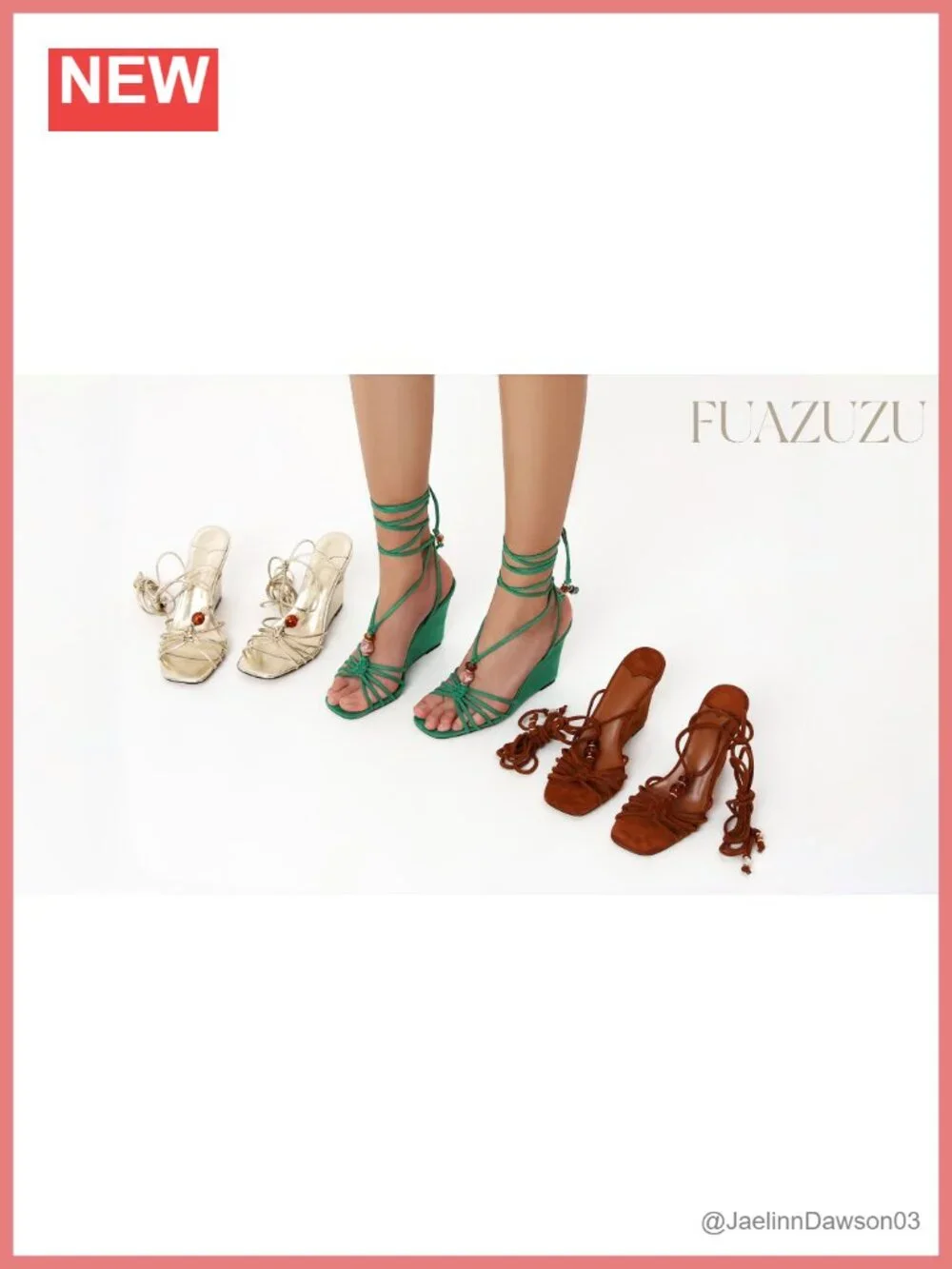 Beaded Suede Wedge Sandals Square Toe Lace-Up Ankle Strap 3.3-Inch Heels